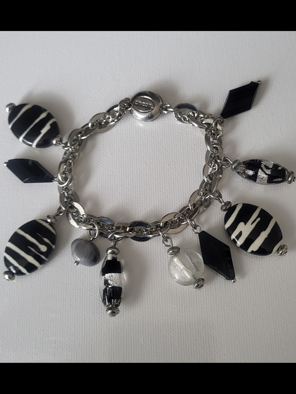 Vintage Chico's Silver-Tone Black & White Charm Bracelet